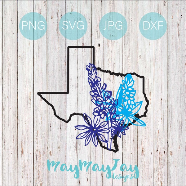 Texas with Bluebonnets- svg png dxf jpg Files