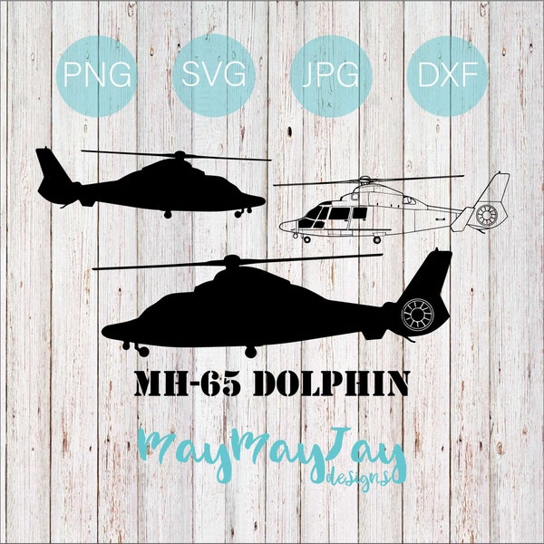 MH-65 Dolphin Helicopter- Side View Bundle- USCG- svg png dxf jpg Files