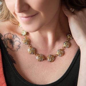 Vintage Oscar De La Renta Necklace: Silver & Gold Floral Design, 16-19 Inch