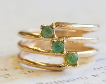 Anillo vintage de princesa para mujer, con auténtica esmeralda, chapado en oro de 18k, diseño antiguo, marcado HGE, hecho a mano en EE. UU., piedra natal de mayo.