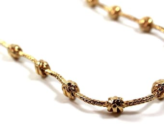 Vintage Oscar De La Renta 17 Inch Gold Plated Bead Wheat Chain Necklace Toggle Clasp Antique Womans Gold Chain Designer Never Worn Logo Tag