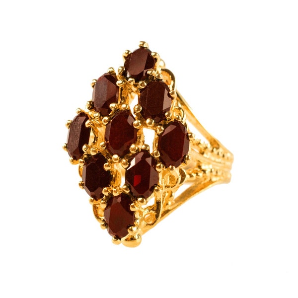 Vintage Ring Garnet Swarovski Crystal Cocktail Ring 18k Gold Antique Womans Handmade Garnets Rings R284 - Limited Stock - Never Worn