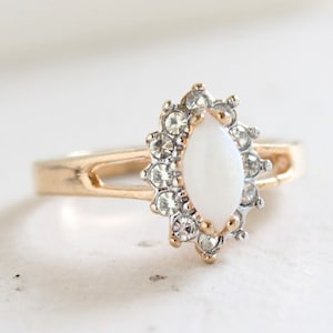 Vintage Ring Opal Engagement Ring set with Clear Swarovski Crystals October Birthstone #R1314 - Limited Stock - Never Worn