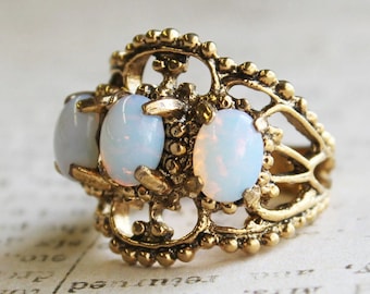 Vintage Filigree Opal Ring: 18k Gold Plated, Providence RI