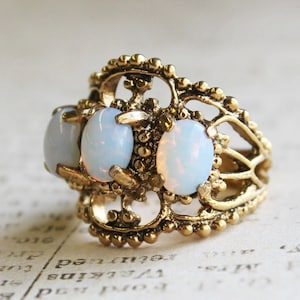 Vintage Filigree Opal Ring: 18k Gold Plated, Providence RI