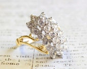 Vintage Clear Swarovski Crystals 18k Yellow Gold Electroplated Cluster Cocktail Ring Made in USA R175