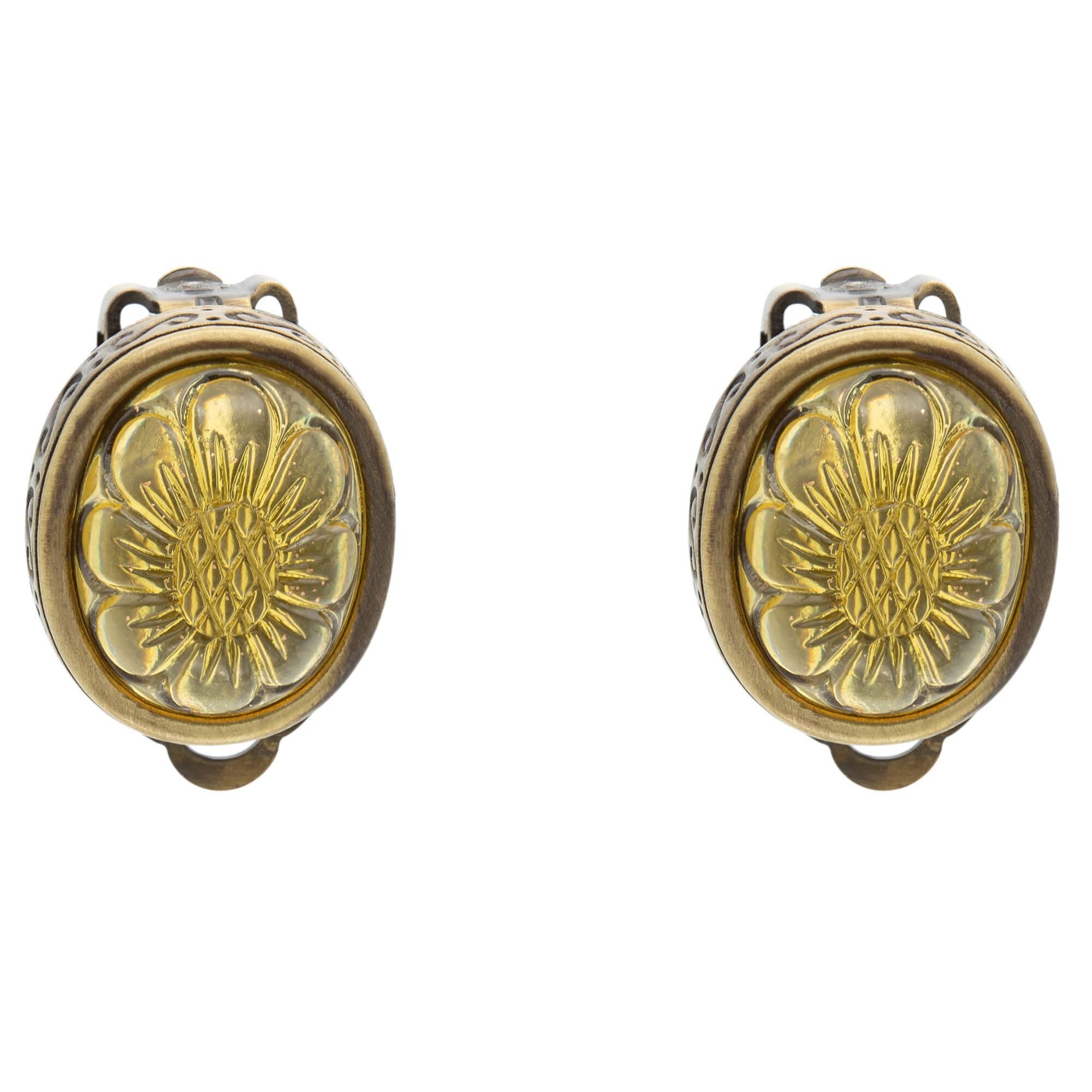 Boucles D'oreilles Oscar De La Renta à Clipser - Cristal Et Métal Plaqué Or, Blanc élégant