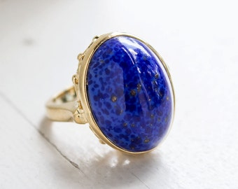 Vintage Ring Genuine Lapis Lazuli Ring in 18k Gold Antique Womans Jewelry Handmade Gold Lapis Rings #R1776 - Limited Stock - Never Worn