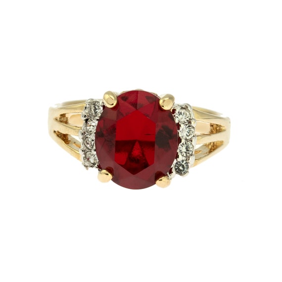 Vintage Ring 1980's Ruby Cubic Zirconia Ring with… - image 5