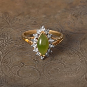 Vintage Jade Ring: 18k Gold Plated, Swarovski Crystals, August Birthstone
