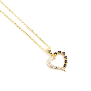 A Vintage Genuine Sapphire Heart Pendant Necklace with 6 Sapphires and one Diamond Chip Accent On Heart, Pendant Women&#39;s Gift for Mom