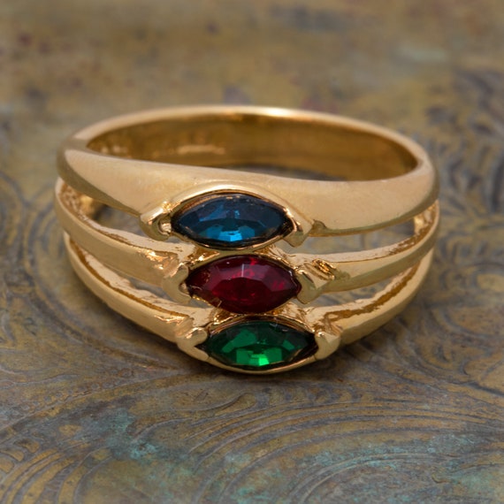 Vintage Ring Multi Colored Rainbow Style Swarovsk… - image 1