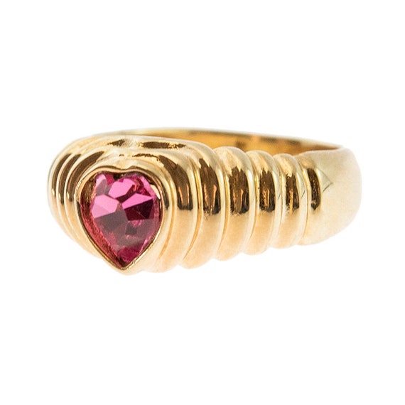 Vintage Pink Swarovski Crystal Heart Ring 18k Yel… - image 5
