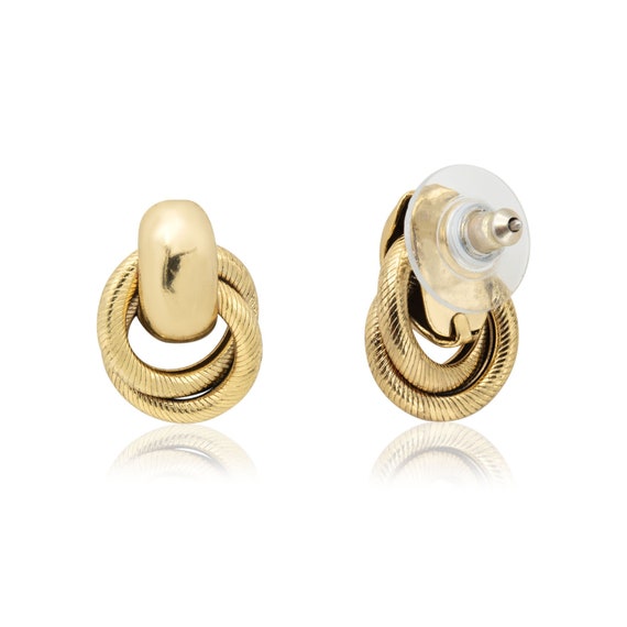 Boucles D'oreilles Percées Vintage Années 80-90 - Forme Grande Larme Texturée Dorée