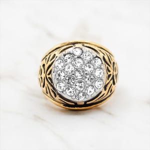 Vintage 18K Gold Ring: Swarovski Crystal Unisex Jewelry