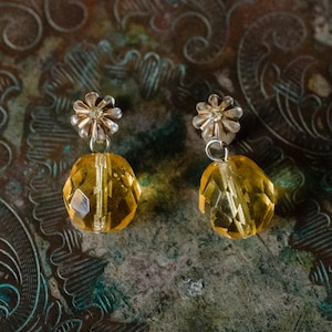 Vintage Earrings Oscar De La Renta Antique Gold Tone with Glass Dangle Faceted Ball Post Earrings #OSE-2413-TS Gold Dangle Earrings Small