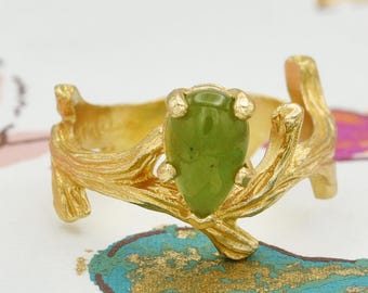 Vintage Jade Ring: 18k Gold Twig Ring, Antique Jewelry