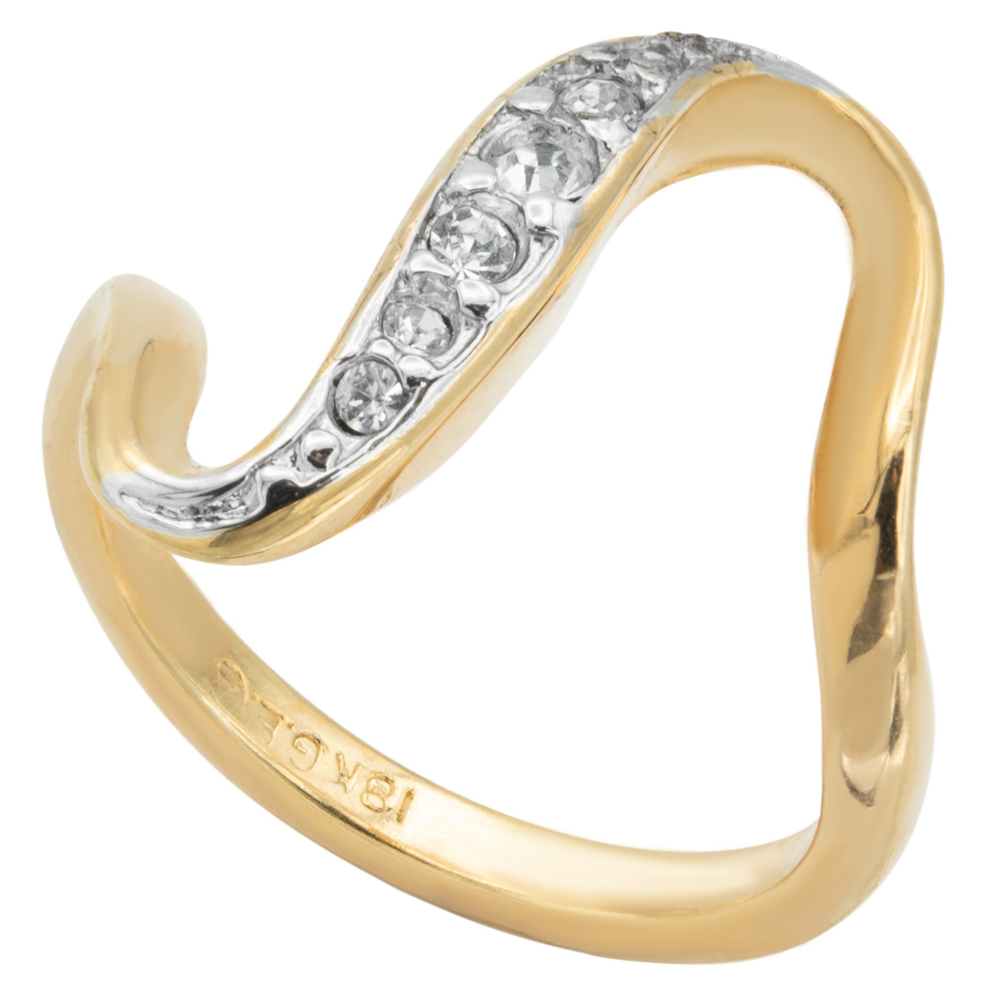 Vintage Ring 1980s Curved Layering Gold Ring Crystals