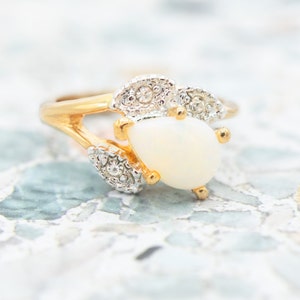 Genuine Opal and Crystal Vintage Ring Antique 18k Gold Electroplated October Birthstone Womens Jewelry Antique Rings - Limited - Never Worn
