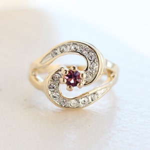 Vintage 18k Gold Plated Ring: Amethyst Cubic Zirconia, Swarovski Crystals