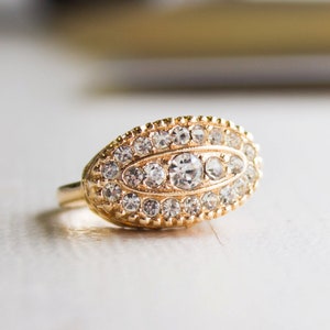 Vintage Ring 18k Yellow Gold Electroplated Pave Edwardian Style Austrian Crystals Princess Ring Gold Statement Womans Rings Antique Jewlery