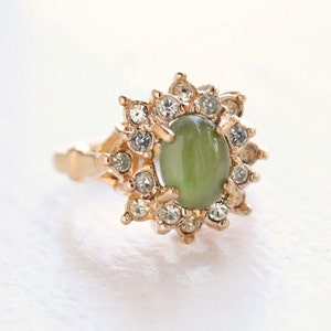 Vintage Ring Genuine Jade surrounded with Swarovski Crystals 18k Gold Antique Jewelry for Women #R174 - Limited Stock - Never Worn