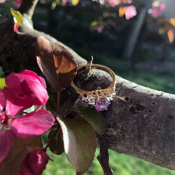 Vintage Ring Lavender Cubic Zirconia and Clear Cr… - image 10