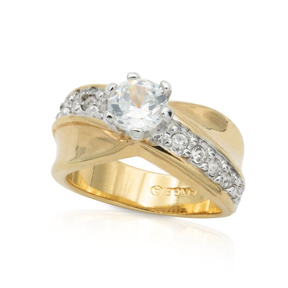 Bague Solitaire Plaqué Or - Occasion - Usure Normale Visible Sur Les Photos