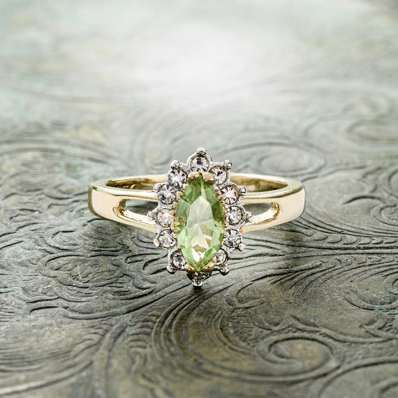 Vintage Ring Peridot and Clear Swarovski Crystals… - image 1