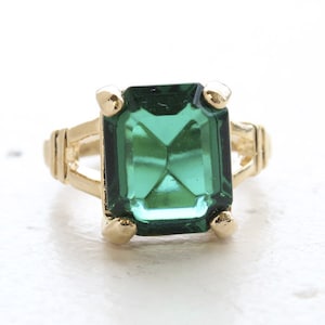 Vintage Ring Emerald Swarovski Crystal Ring 18k Gold Antique Womans Jewelry Handmade Size Emerald R3825 - Limited Stock - Never Worn