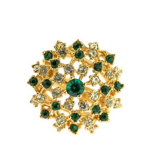 Vintage Ring Emerald and Clear Swarovski Crystal … - image 5