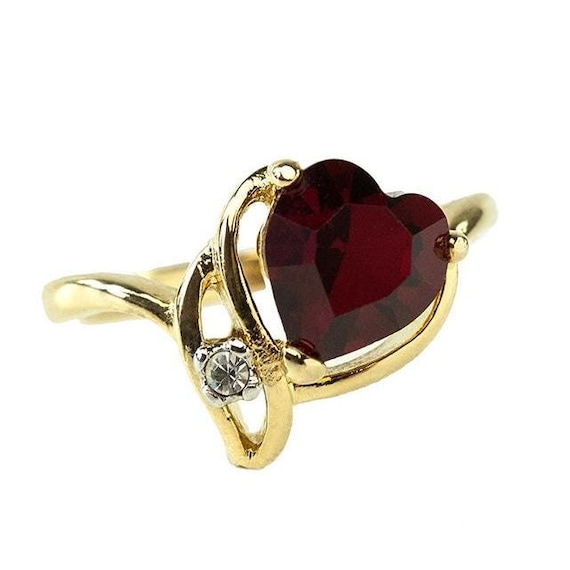 Vintage 18k Gold Ruby Heart Ring: Swarovski Cryst… - image 2