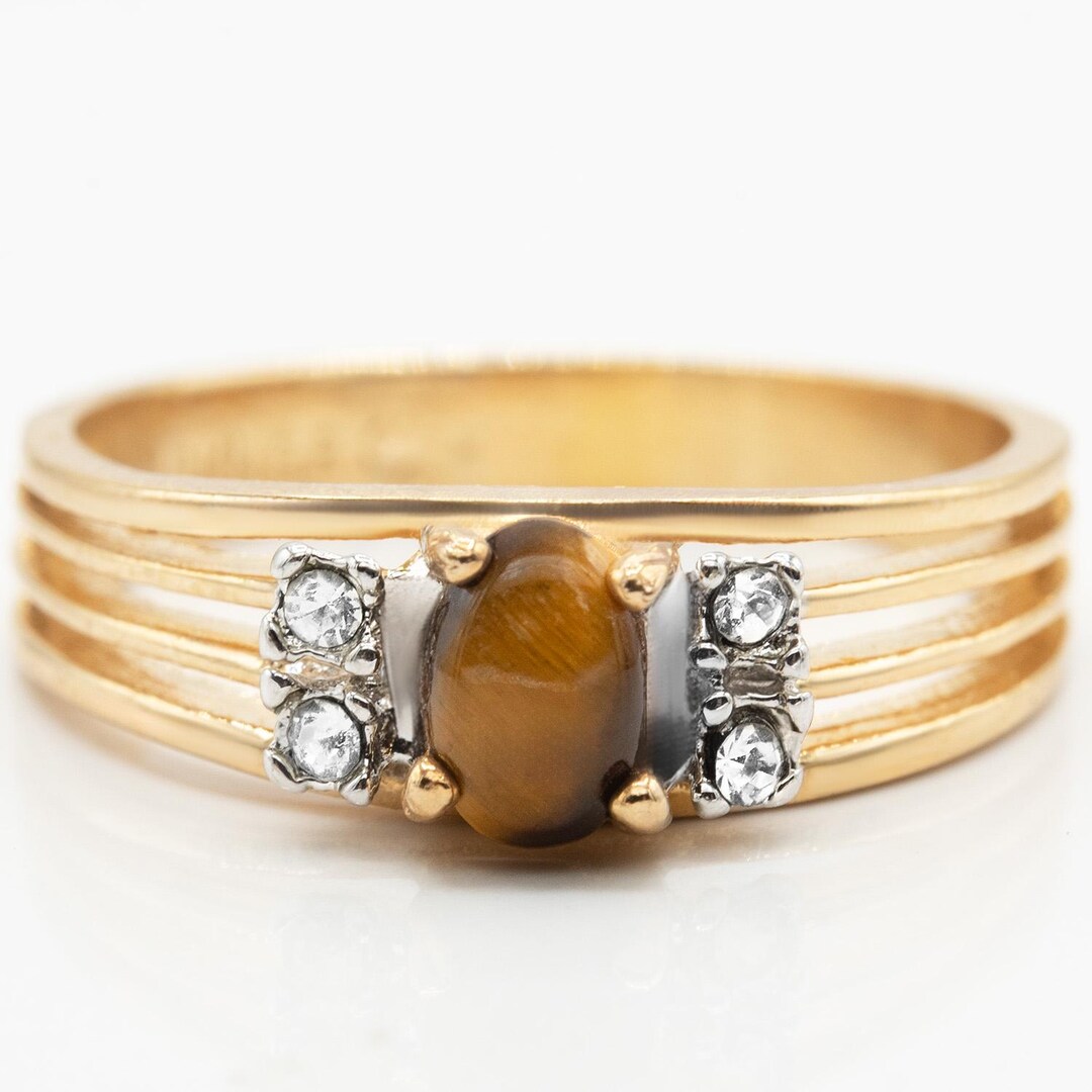 Vintage Womans 1970s Antique Genuine Tiger Eye Austrian Crystal