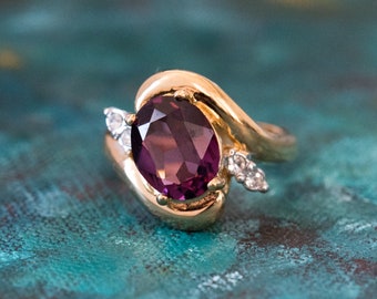 Vintage Ring Amethyst and Clear Swarovski Crystals 18kt Gold Antique Womans Jewelry #R2928 - Limited Stock - Never Worn