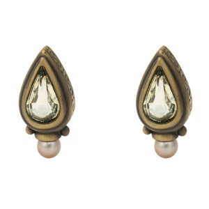Vintage Earrings Oscar De La Renta Peridot Crystal and Pearl Post Earrings #OSE-650-GP - Limited Stock - Never Worn