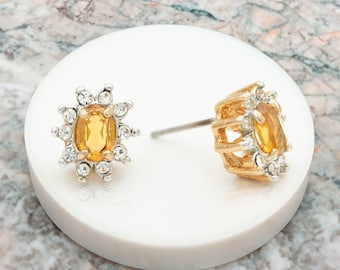 Vintage Light Topaz and Clear Swarovski Crystal Post Earrings E1291 - Limited Stock - Never Worn