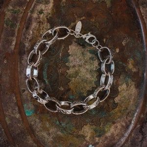 Vintage Oscar De La Renta Stamped Silver Tone 7 Inch Textured Links Bracelet OS123 image 2