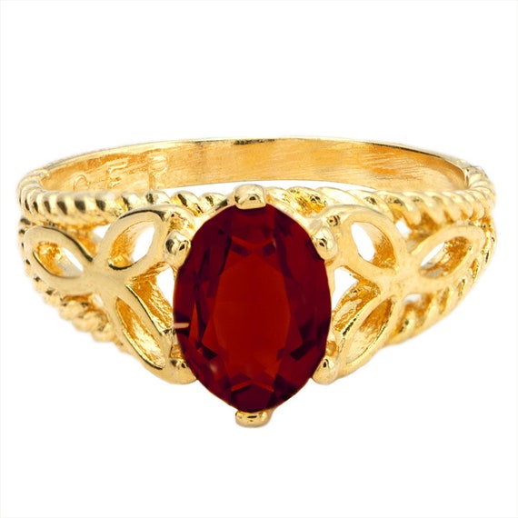 Vintage Womens Ring Ruby Austrian Crystal 18k Gol… - image 3
