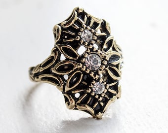Vintage Ring Edwardian Style Ring Antique 18k Gold Clear Swarovski Crystals Womans Jewlery Handmade Size #R1372 - Limited Stock - Never Worn