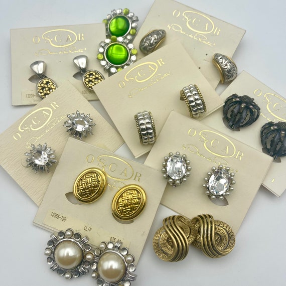 Boucles D'oreilles Oscar De La Renta à Clipser - Métal Plaqué Or Et Cristal - Neuf Sans Emballage