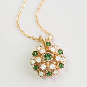 Vintage Opal Pendant Necklace: Tourmaline & Pinfire Opal, Gold Electroplated