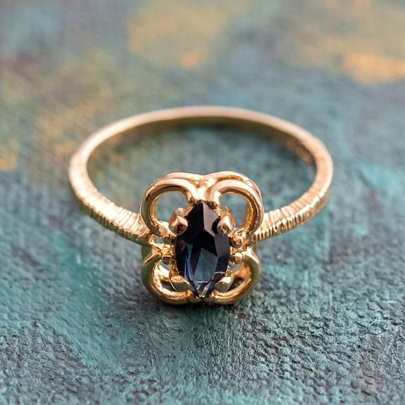 Vintage Ring Sapphire Austrian Crystal Ring 18k G… - image 1