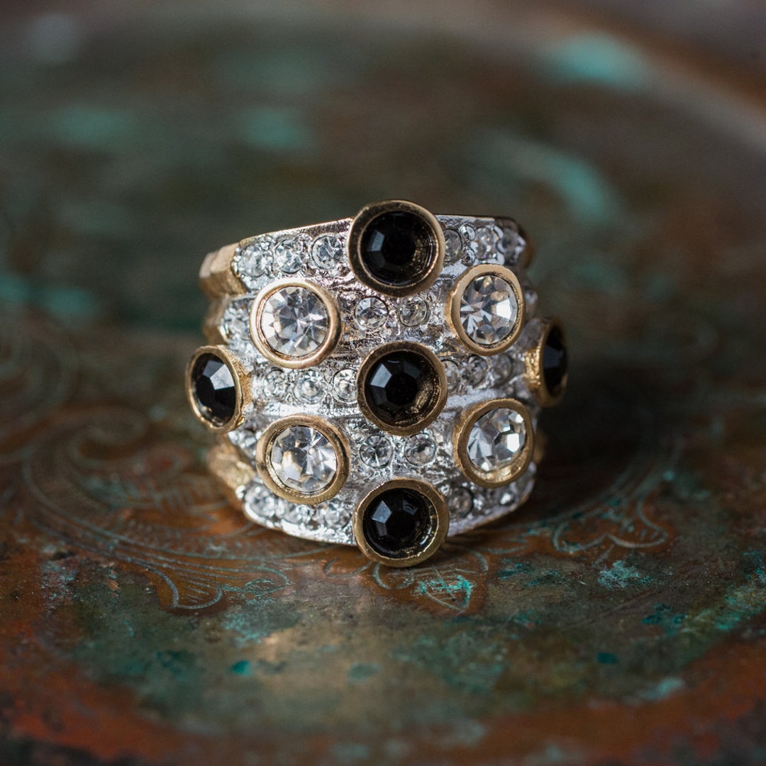 Womens Vintage 18k Gold Electroplated Pave Black & Clear Austrian ...