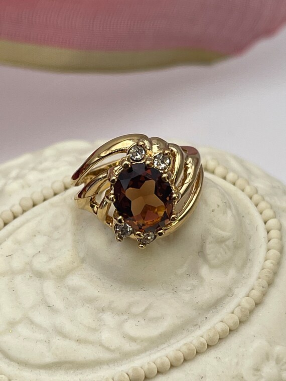 大切な人へのギフト探し Vintage Ring 18k Crystals Swarovski Clear and Topaz Smoky アクセサリー
