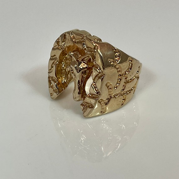 Vintage Mens 18k Gold Electroplated Horse Horseshoe Ring