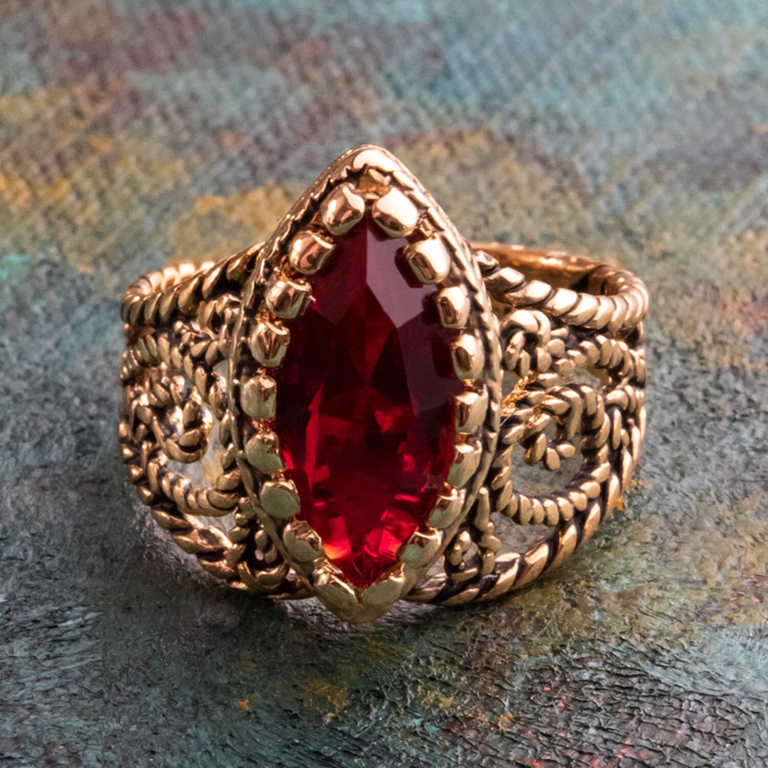 Providence Vintage Jewelry 1970s Ruby Austrian Crystal 18k Yellow Gold Electroplated Cocktail Ring Providence Vintage Jewelry 1970s Ruby Austrian Crystal 18k Yellow Gold Electroplated Cocktail Ring