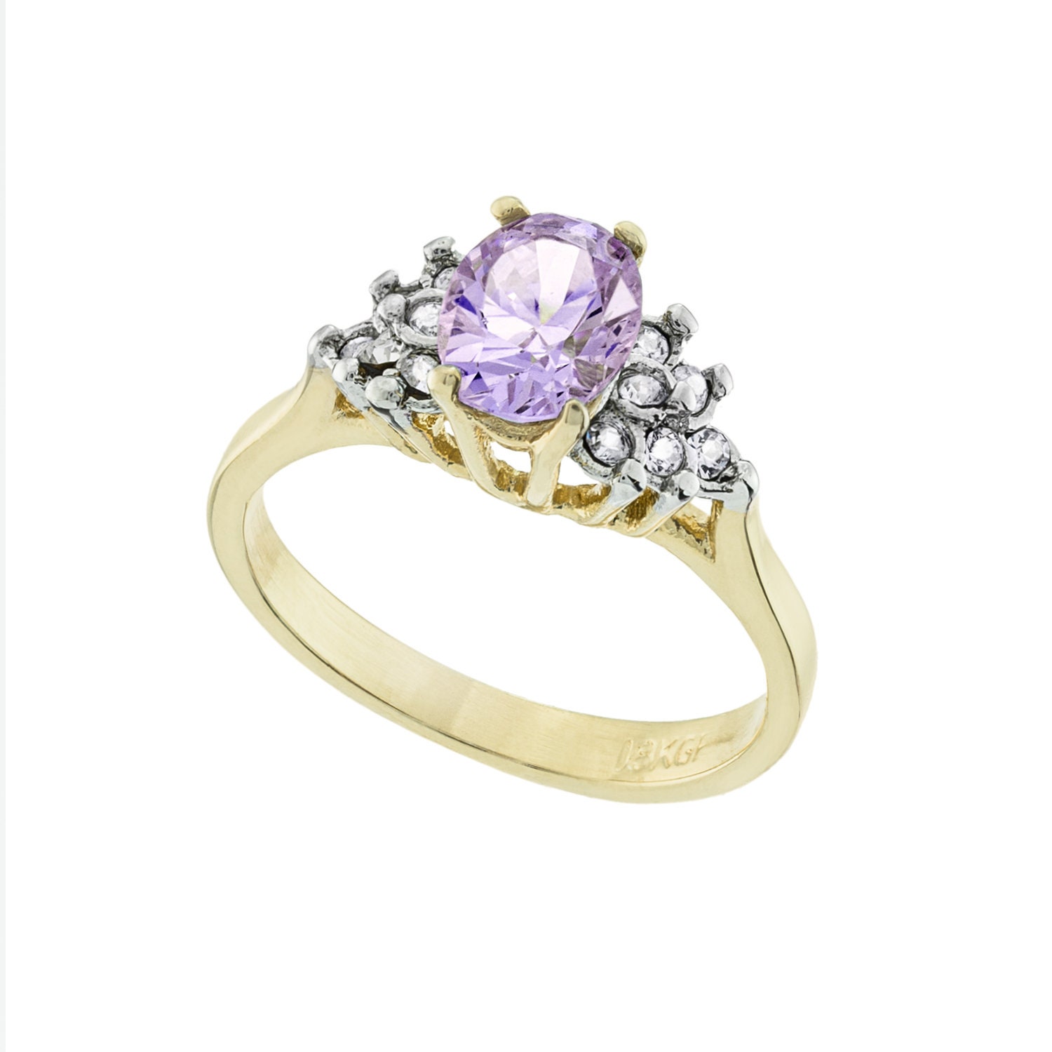 Vintage Ring Lavender Cubic Zirconia and Clear Crystals 18kt Vintage Ring Lavender Cubic Zirconia and Clear Crystals 18kt