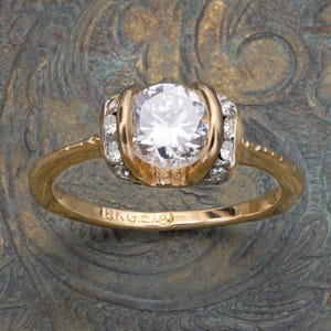 Vintage Ring Cubic Zirconia 1 ct. Solitaire Engagement Style Small Ring 18KT Gold #R3464 - Women's Rings Gold Engagement Ring Wedding
