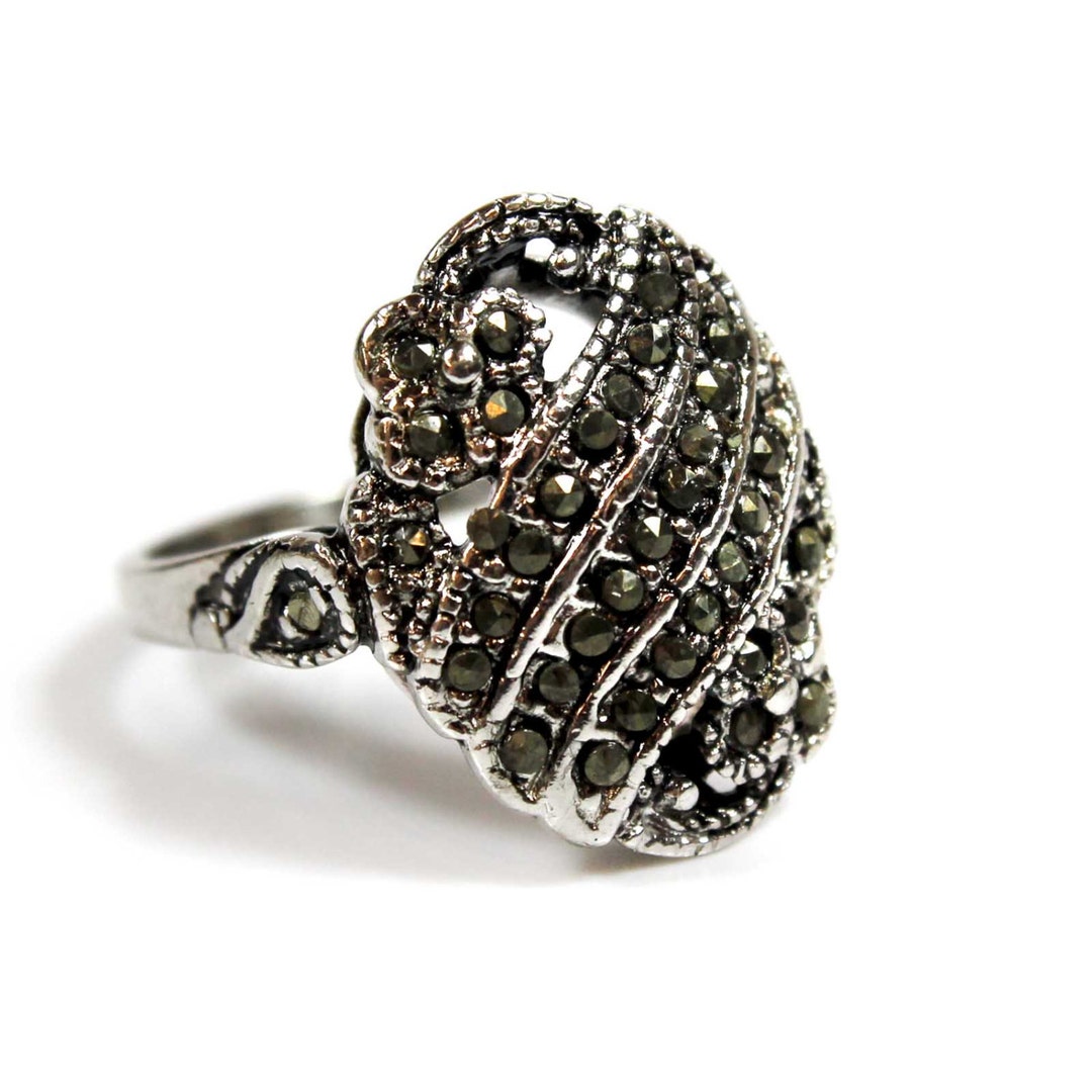 Marcacite Rings Vintage Womans Antique Genuine Marcasite Ring 18k White Gold ...