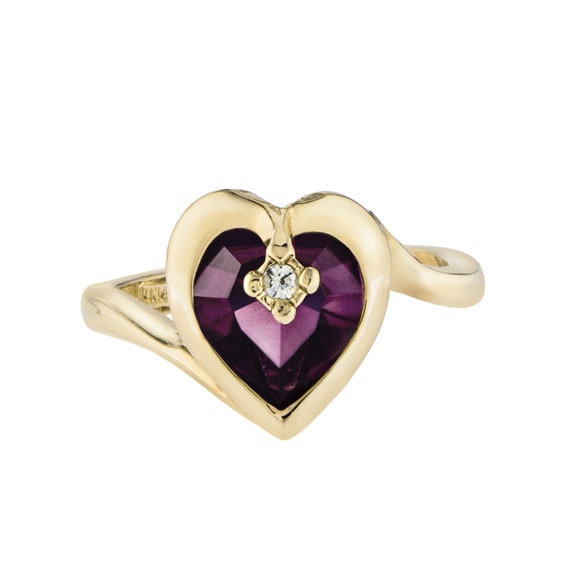 Vintage Ring 1970s Heart Shape Ring with Amethyst… - image 7